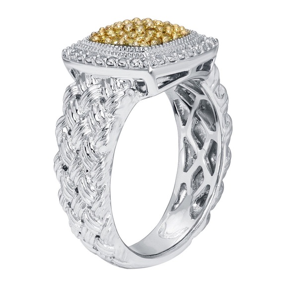 Fancy Yellow Diamond Woven Silver Ring - Picture 2 of 3